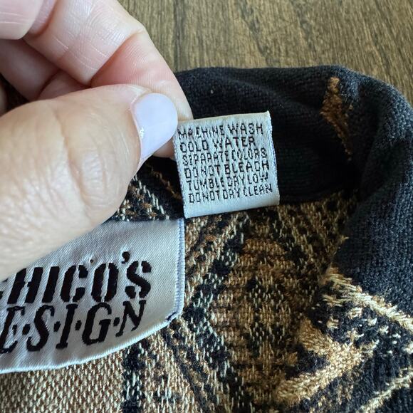 Chicos Design Vintage Womens Aztec Linen Look Black Shacket Size Medium/1/8 - Picture 6 of 9